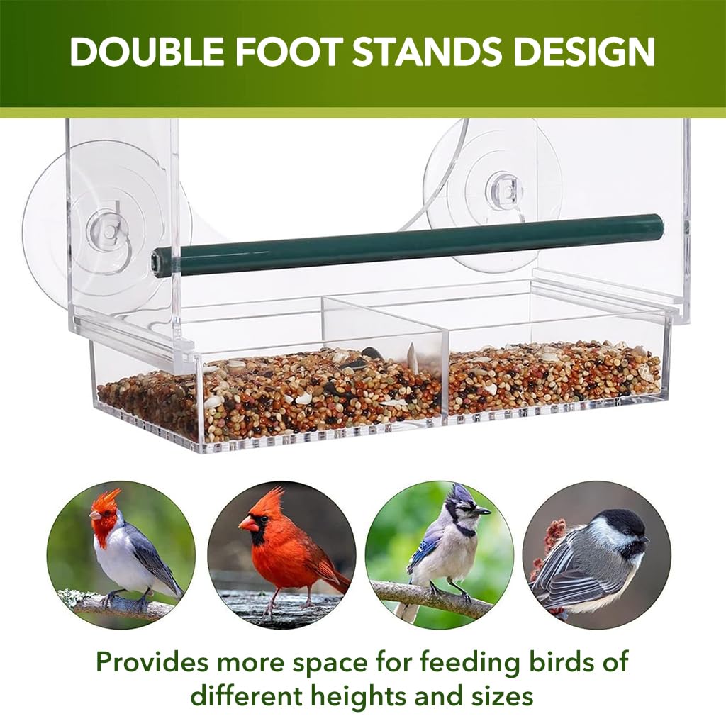 HASTHIP® Bird Feeders with Strong Suction Cups, Acrylic Window Bird Feeder for Outside, Transparent Bird House, Balcony Glass Mount for Kids & Elderly Viewing Clear Bird Feeder (21.5x20.5x10cm)