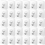 HASTHIP® 30 Pack Wall Hooks Strong Acrylic Backing Glue Wall Hooks Self-Adhesive Wall Hooks for Bathroom, Kitchen Waterproof Ultra Adhesive Wall Hooks (Clear)