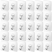 HASTHIP® 30 Pack Wall Hooks Strong Acrylic Backing Glue Wall Hooks Self-Adhesive Wall Hooks for Bathroom, Kitchen Waterproof Ultra Adhesive Wall Hooks (Clear)