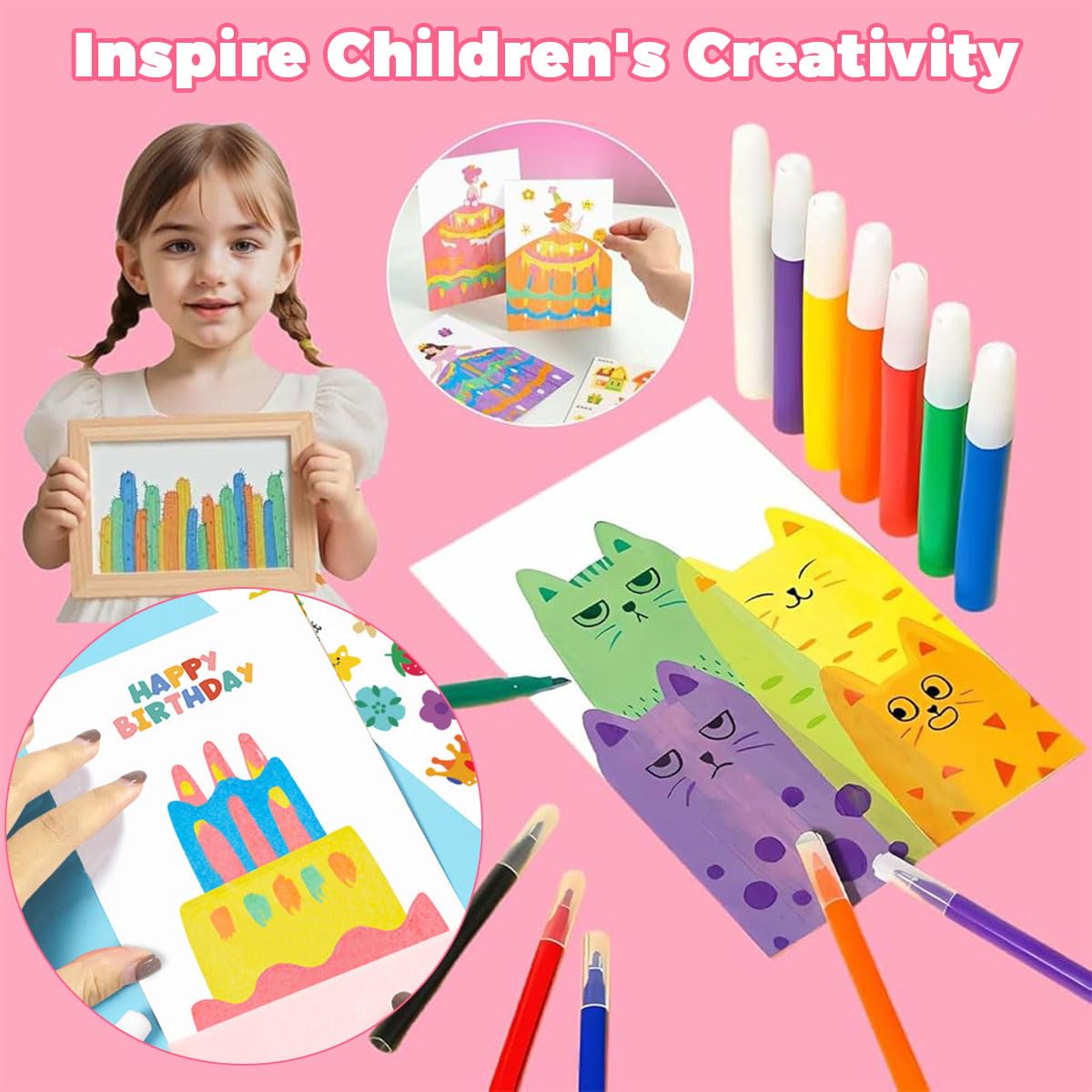 PATPAT DIY Rainbow Scratch Paint Art Kit for Party Fun with 20 Sheets and Dot Squeegee | Includes Stickers and Postcard Backs