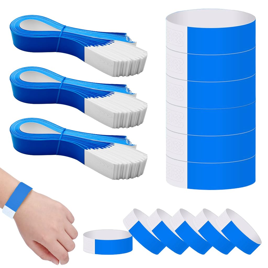 HASTHIP Paper Wristbands for Events with Self Adhesive Closure and 300 Count Blue Set | Waterproof 25cm Bands for Concerts and Parties