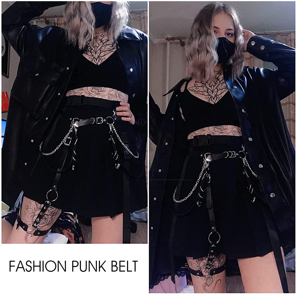 PALAY® Punk Waist Chain Belt for Women Girls, Gothic Body Chains Black Belt Rock Mini Skirt Belt for Uniform Dress Jeans Rave Party