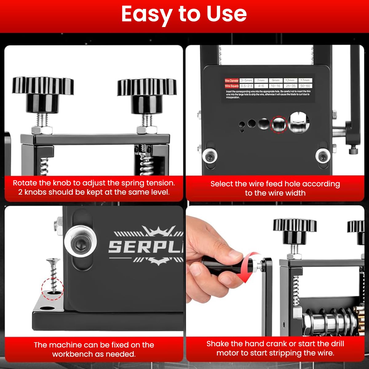 Serplex Wire Stripper for 3–14 AWG Cable featuring 25-in-1 Functions and Anti-Slip Handle | Black