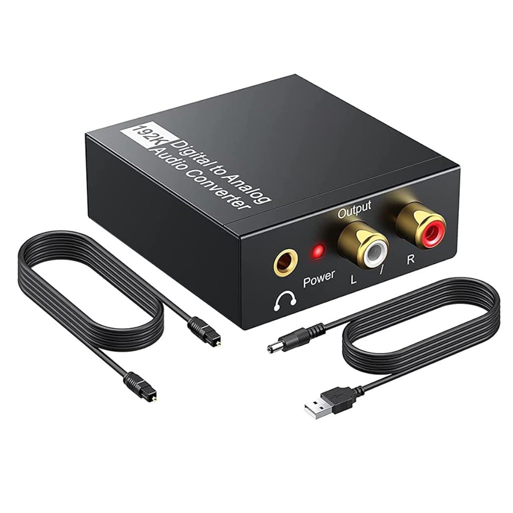 Verilux® Digital to Analog Audio Converter 192KHz DAC Digital SPDIF Optical to Analog L/R RCA Converter Toslink Optical to 3.5mm Jack Adapter for PS3 HD DVD PS4 Amp Apple TV Home Cinema