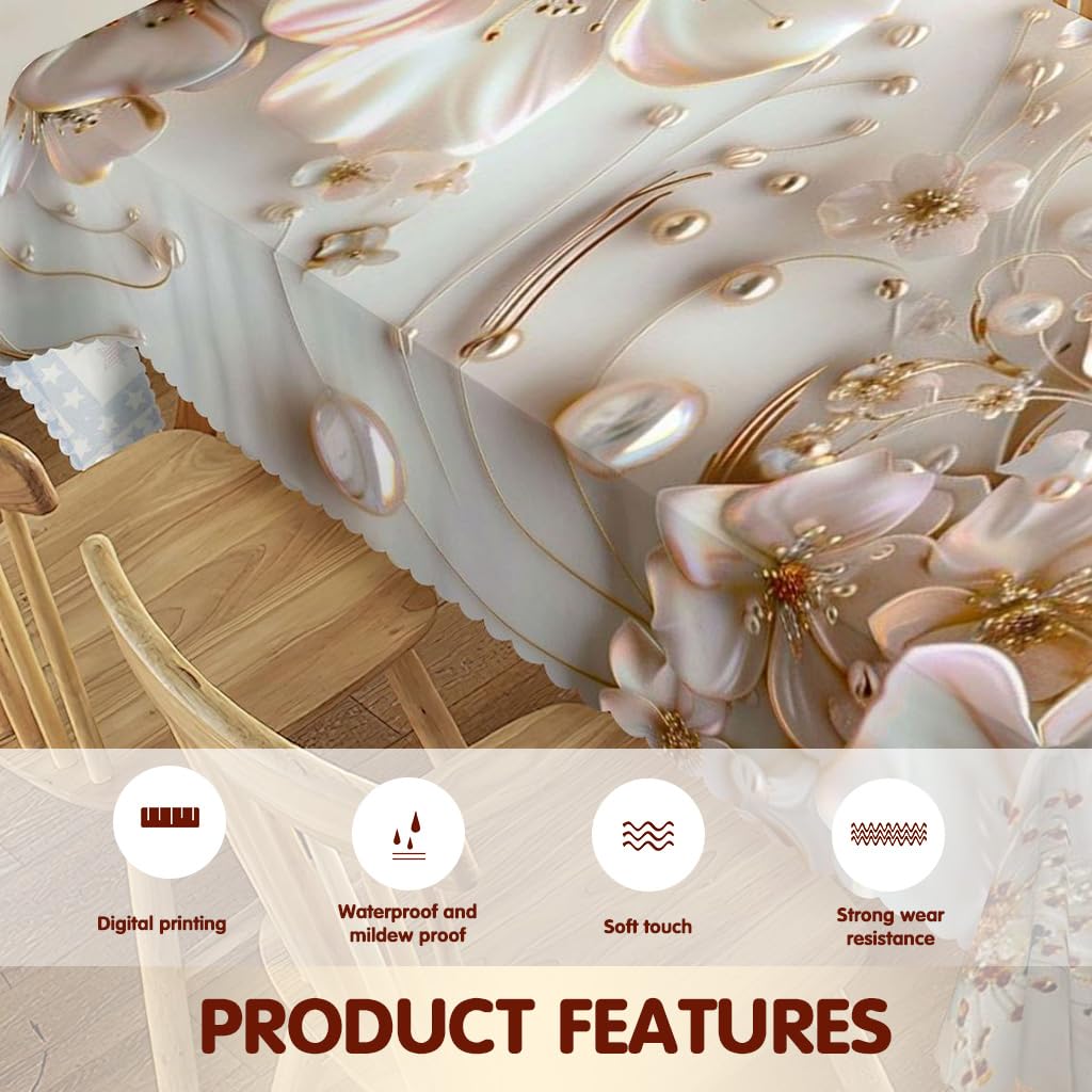 HASTHIP Dining Table Cover for 6 Seater featuring Ruffle Edge and 55x71 in Floral Print | Waterproof Reusable Tablecloth for Kitchen and Holiday Parties