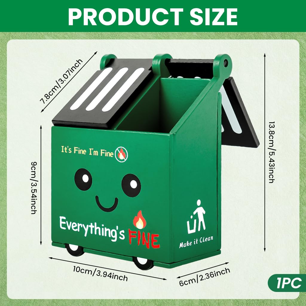 OFIFO Wooden Desk Pen Stand with Dual Compartments and Flip Lid for Office and Study | Cartoon Design Stationery Organizer for Home Decor