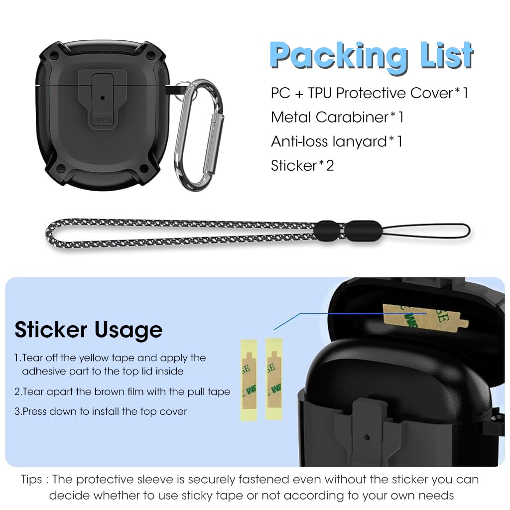 ZORBES Protective Case for Bose QuietComfort Earbuds II with Safety Lock and TPU Cover | Includes Carabiner and Lanyard
