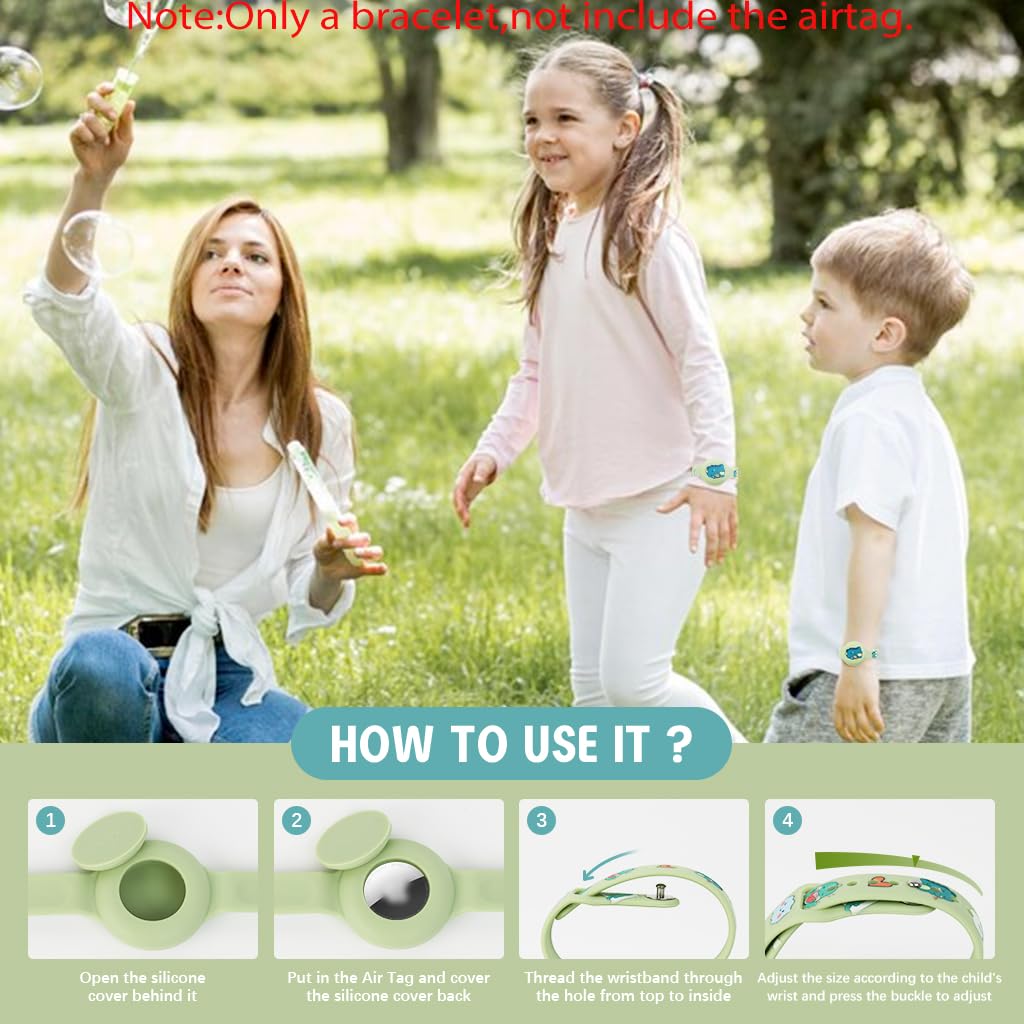 ZORBES® Kids AirTag Bracelet Combo - Cartoon Shark & Dino Silicone Wristbands, Adjustable, Waterproof, Anti-Lost Full Cover for AirTag, DIY Crafts, Planners, Scrapbooking, 2 PCS