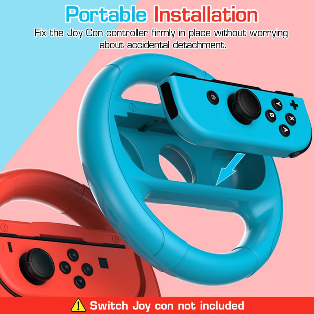 ZORBES Racing Game Steering Wheels for Switch Joy‑Cons with 135mm Design | Red and Blue ABS Pair