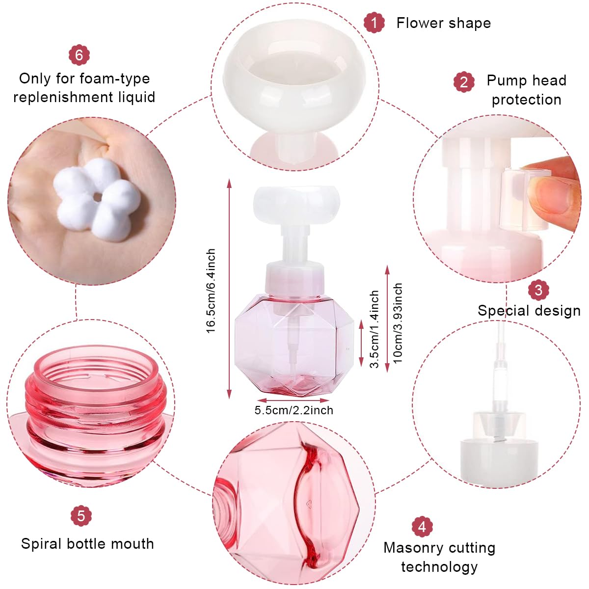 MAYCREATE Foaming Soap Dispenser for Bathroom and Kitchen featuring Flower Pump | 2 Pack 300ml BPA Free PETG Bottles