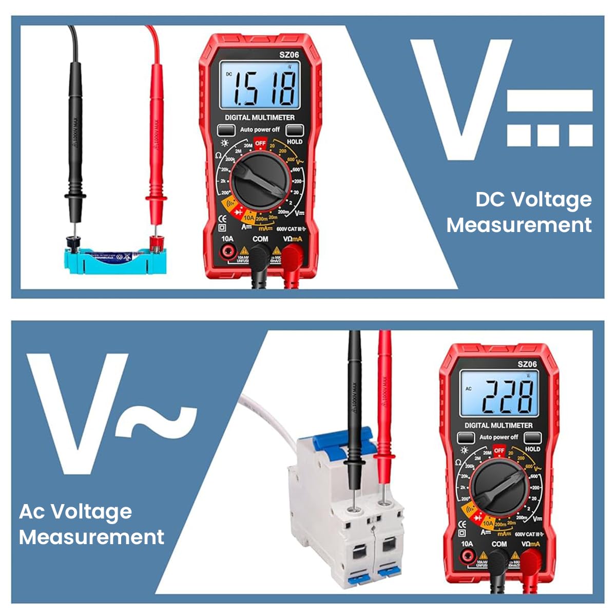 Serplex® Digital Multimeter Tester 2000 Counts Measures AC/DC Voltage, DC Current Ohm Amp Meter, Professional Multimetro Auto Voltmeter with Resistance, Diodes, Buzzer (Battery not included)