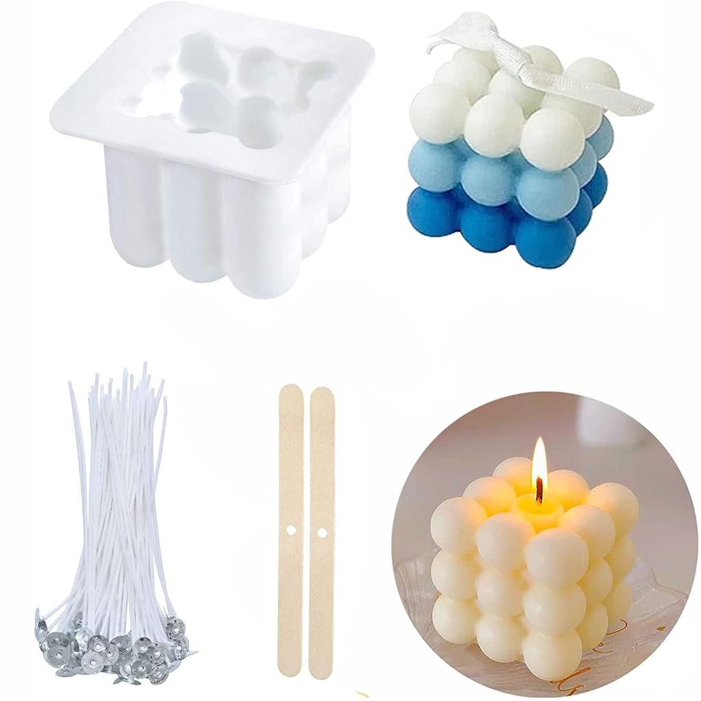 HASTHIP® Resin Moulds Kit for DIY Candles with 50Pcs Candle Wicks and 2 Pieces Wick Centering Devices, Candle Epoxy Resin Molds, Hand Casting Mould for DIY Candle Fondant Soap Chocolate Crafts