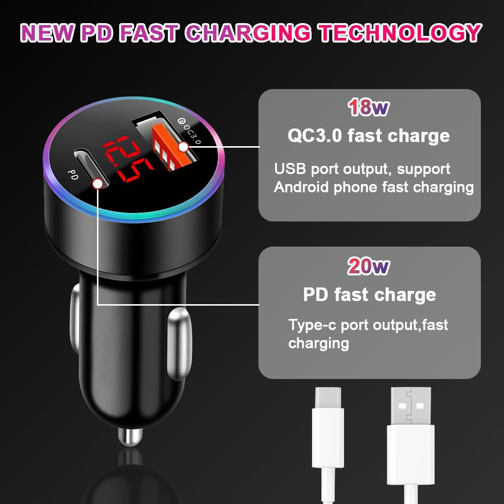 STHIRA Car Charger Adapter with Dual USB Ports 20W PD and 18W QC3.0 | LED Voltage Display