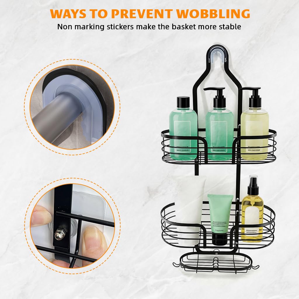 HASTHIP Shower Caddy for Bathroom Toiletries with 3 Metal Baskets and Hooks | No‑Drill Quick‑Dry Organizer