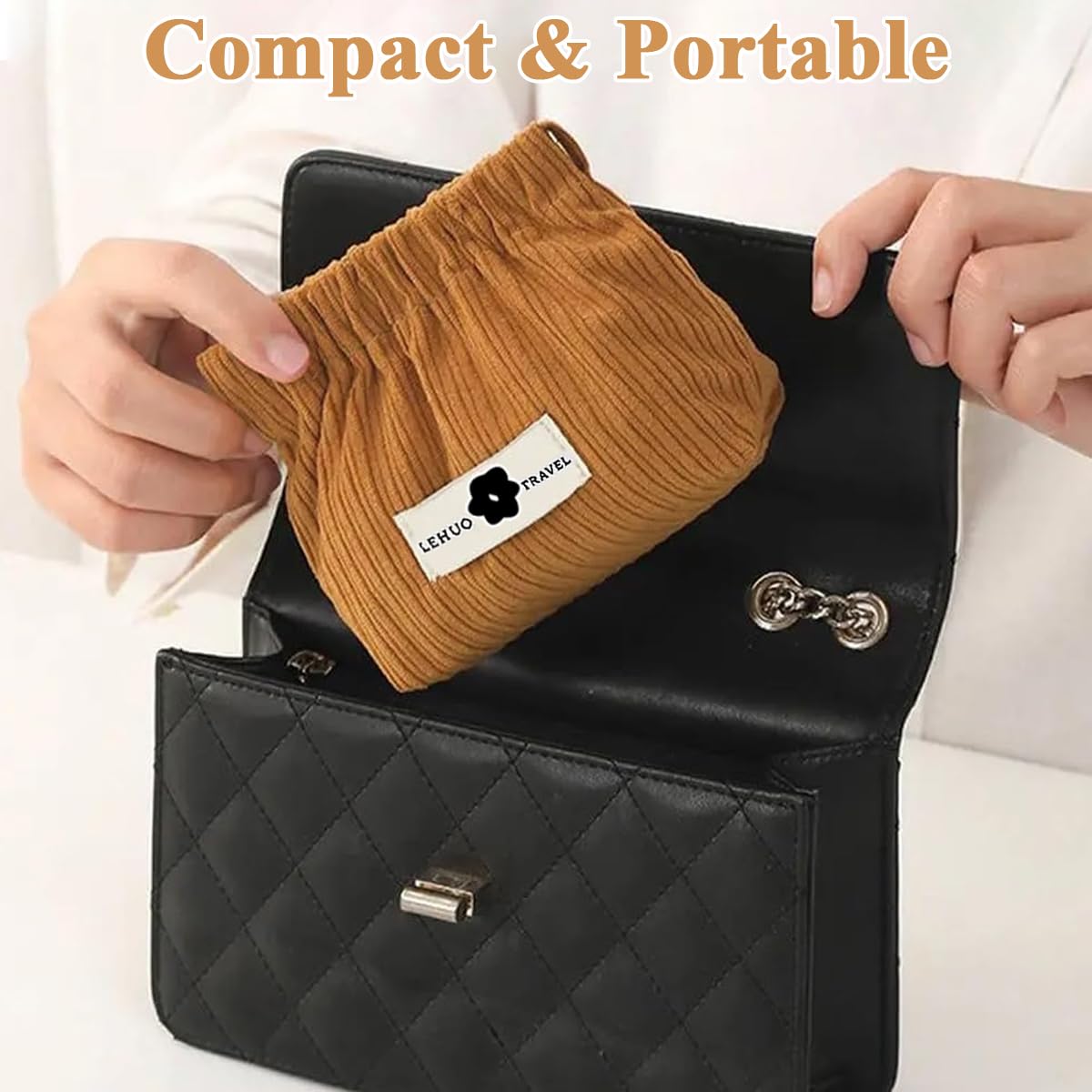 MAYCREATE Small Pouches for Travel and Daily Use featuring Squeeze Open Design and Corduroy Fabric 13x5x12cm