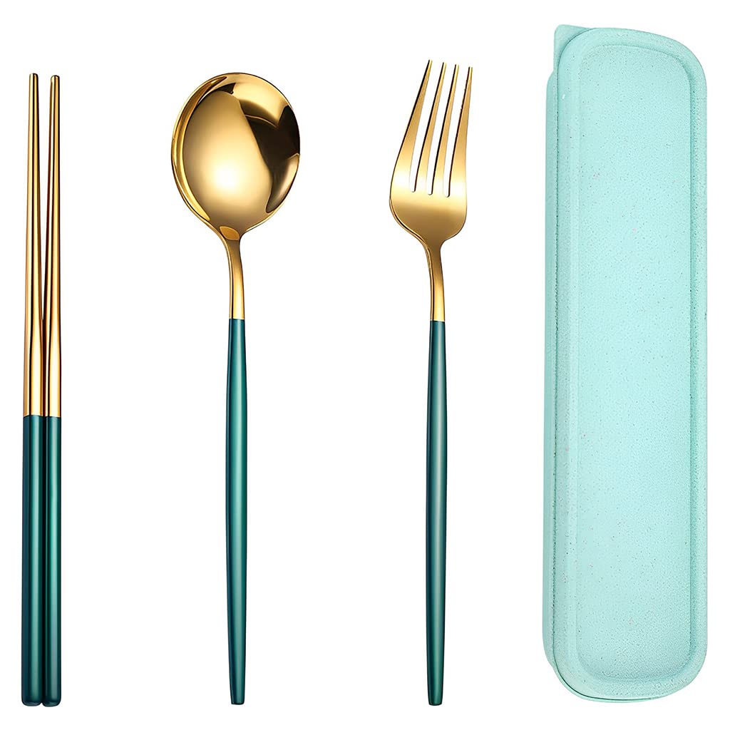 ELEPHANTBOAT Cutlery Set for Travel and Home with Storage Case | 3 Pcs Gold Stainless Steel Flatware