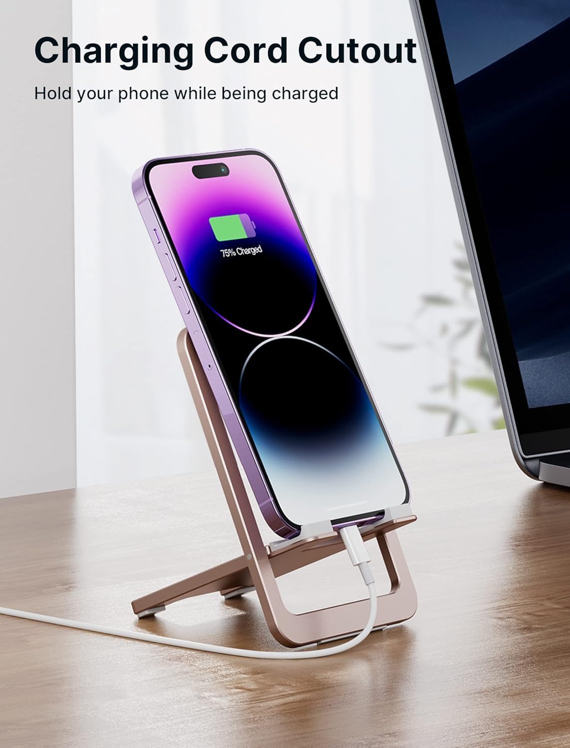 JSAUX Mobile Stand for Desk with 0°–90° Adjustable Angle and Foldable Aluminum Design | Pink