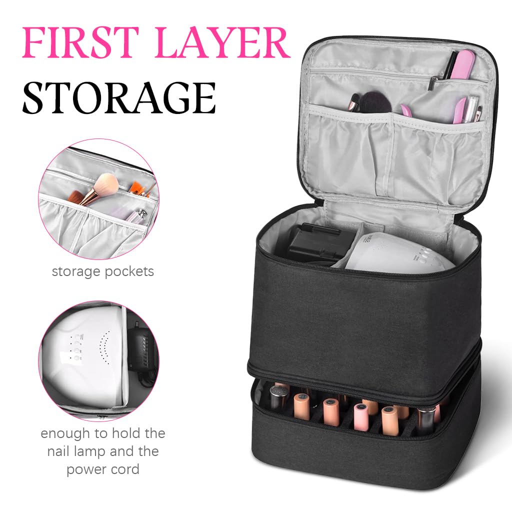 MAYCREATE Nail Polish Organizer Bag for Travel with Dual Layer Design for 30 Bottles | PU Material Carrying Case