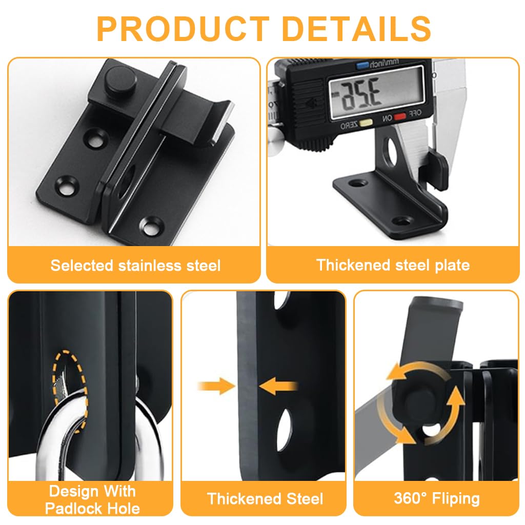 Serplex Flip Latch Gate Latch for Doors and Cabinets with 2 in 1 Padlock Slot | Stainless Steel No Drill Security Kit