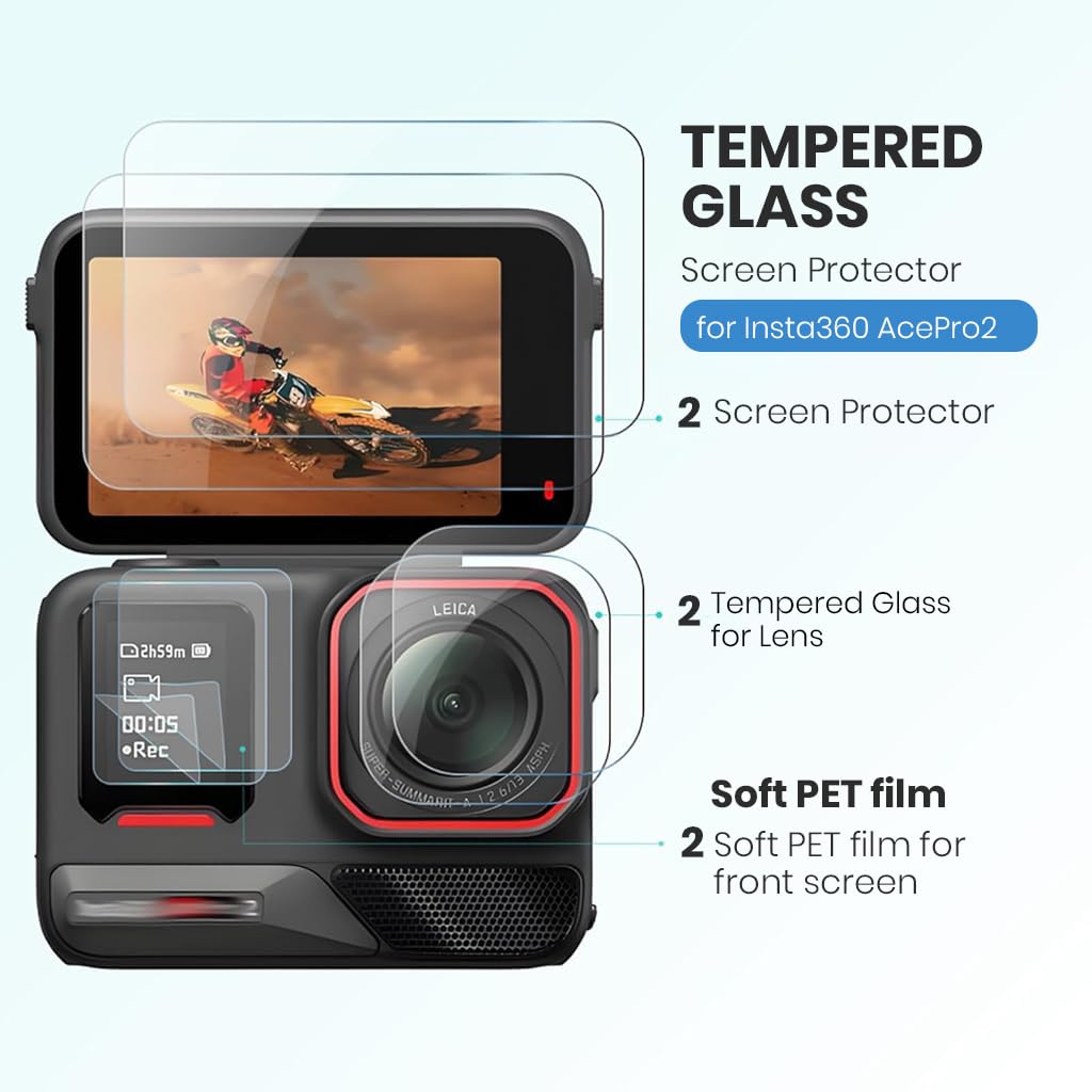 ZORBES Action Camera Screen Protectors for Insta360 Ace Pro 2 with 6PCS HD Anti‑glare Tempered Glass | Anti‑scratch Lens and Display Coverage