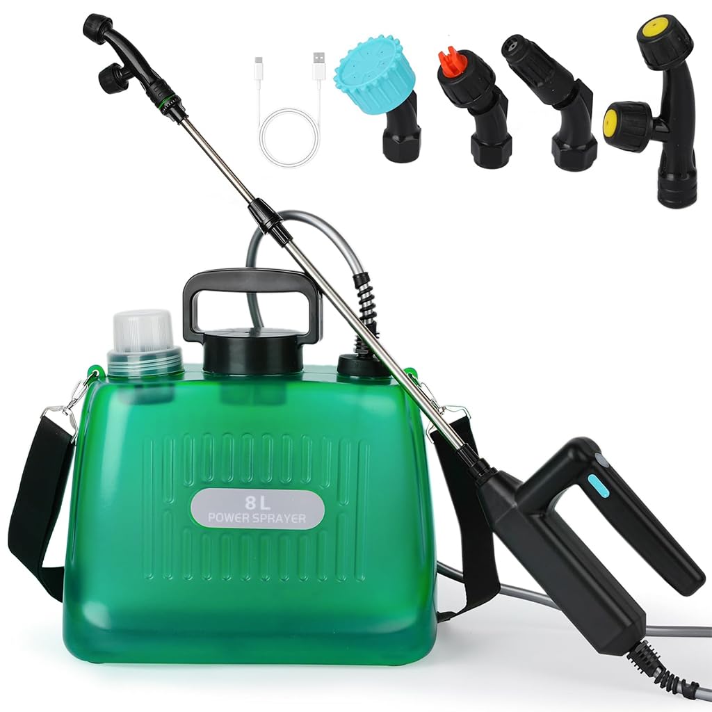 HASTHIP® Electric Water Sprayer with 8L Capacity Containter Fine Mist Electric Sprayer with 4 Switchable Sprayer Nozzles Water Mist Sprayer Electric Water Sprayer for Gardening, Agriculture, Car Wash