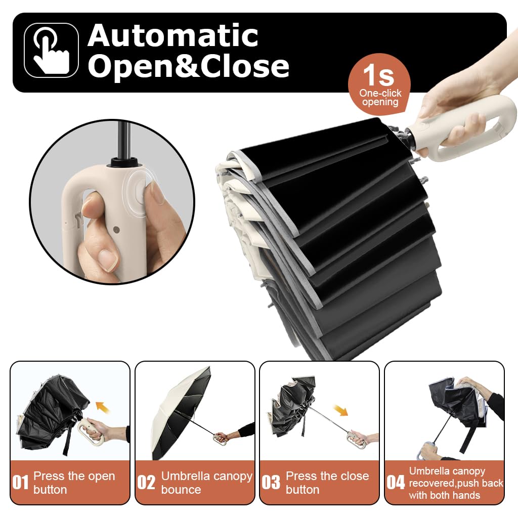 PALAY Umbrella for Men and Women with 50 in Canopy featuring 10 Dual Ribs and Reflective Strap