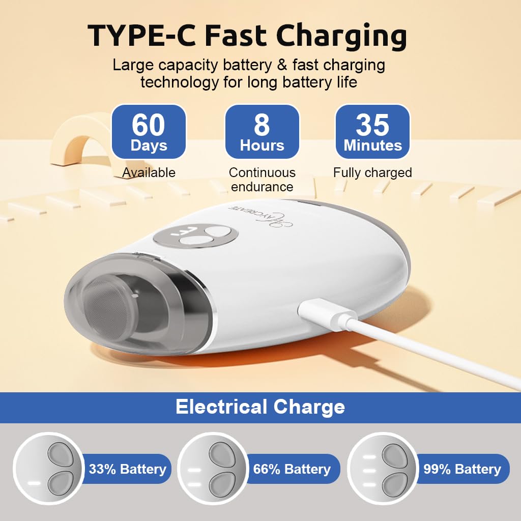 MAYCREATE® USB Baby Nail Trimmer with LED Light 2 in 1 Cordless Nail Clipper with Nail Filer Dual Head Rechargeable Nail Clipper and Nail Filer with 3 Speeds Safe Electric Nail Clipper for Kids Adults