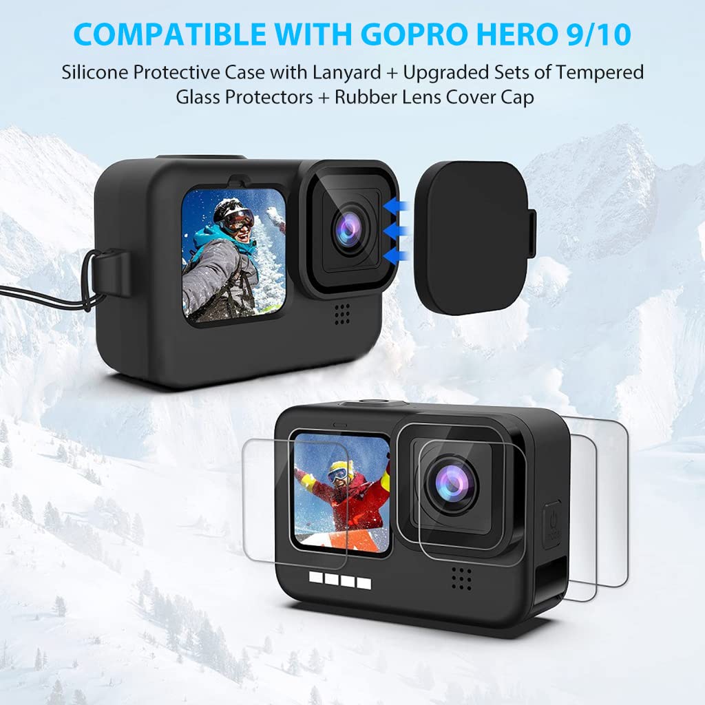 ZIBUYU Gopro Accessories Kit Transparent Waterproof Case Silicone Case for GoPro Hero 11/Hero 10/Hero 9 with Tempered Glass Protector for Camera Lens & Touch Screen, Underwater Protective Housing Case