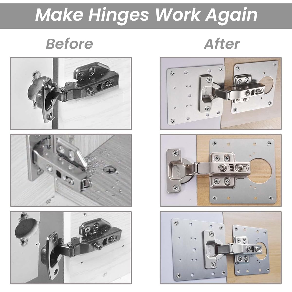 Serplex® 12Pcs Hinge Repair Plates and Screws Pack Auto Concealed Hinge Plates with Pre-Punched Holes Universal Stainless Steel Door Hinge Plates for Doors, Cabinets, Cupboard Door, Wardrobes