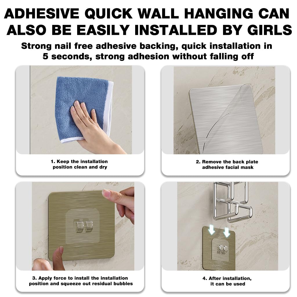 HASTHIP Washbasin Hooks for Wall with Stackable Holding System 2PCS Stainless Steel | Self Adhesive Bathroom and Kitchen Storage