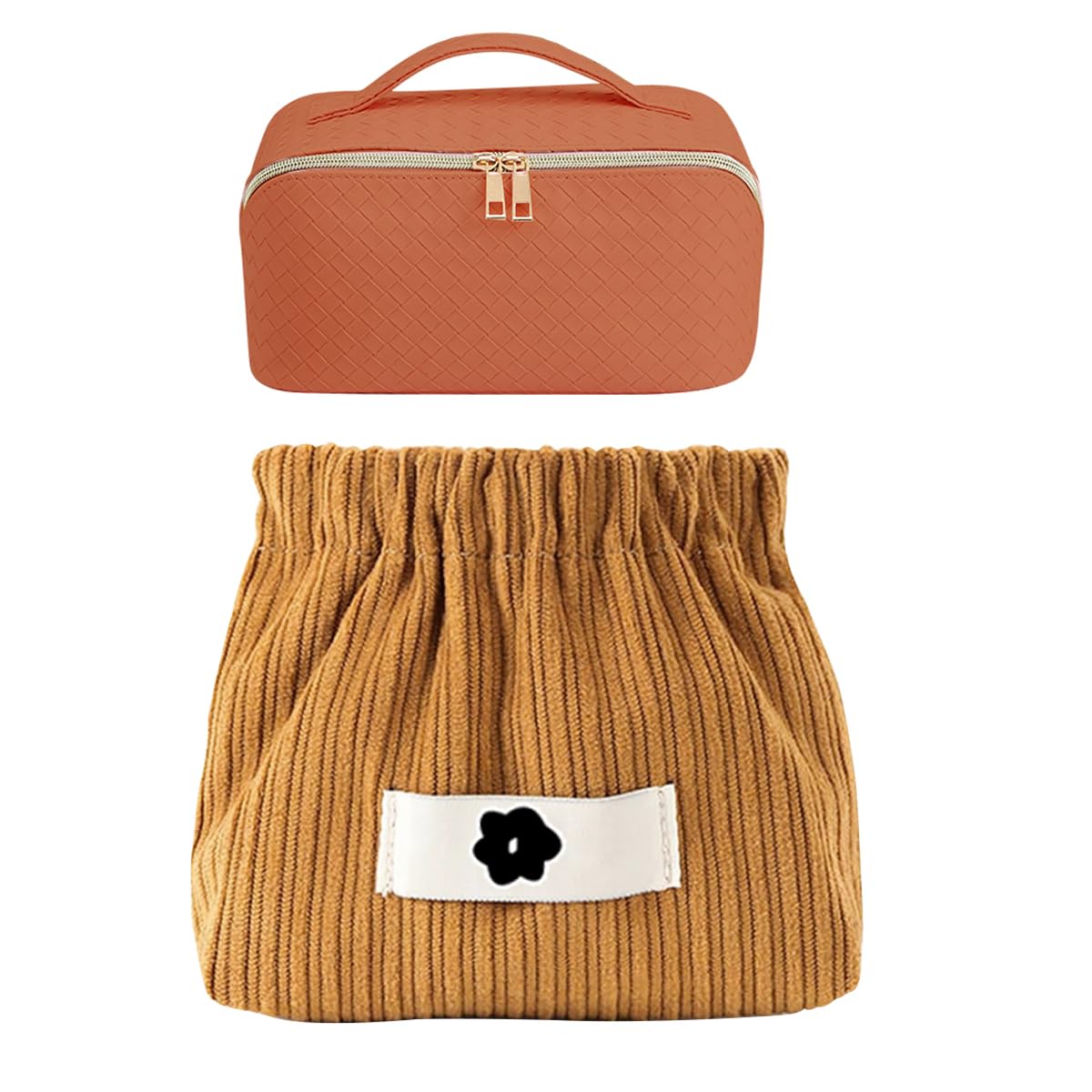MAYCREATE Cosmetic Travel Bag for Compact Storage featuring Spring Opening and Corduroy Finish | 2 Piece Set 13x5x12cm