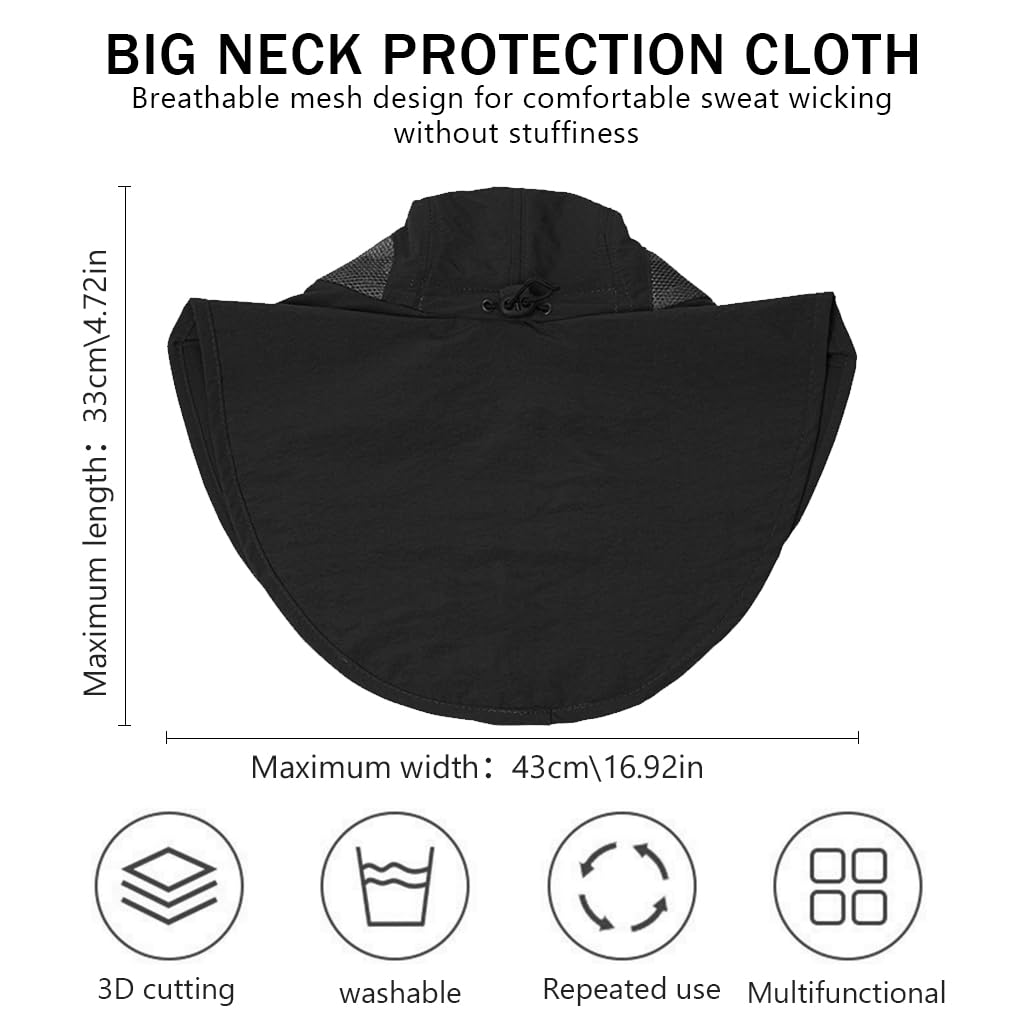 GUSTAVE Sun Hat for Hiking and Gardening with Wide Brim and Neck Flap UPF 50+ | Breathable Quick-Dry Polyester Adjustable Fit Black