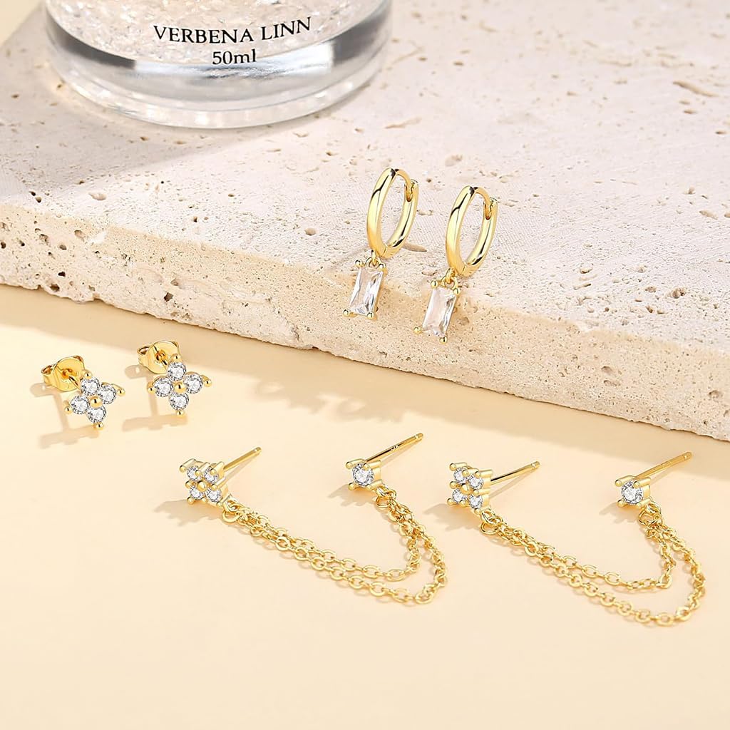 SANNIDHI Earrings Set for Women with 3 Pairs Hypoallergenic Stainless Steel Designs | Ideal for Multiple Piercings