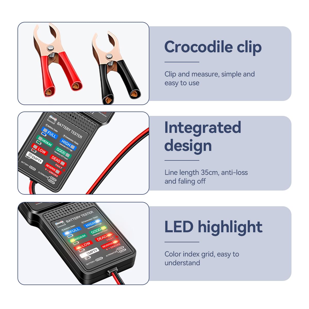 STHIRA 12V Car Battery Tester for Vehicles with Digital LCD Screen and LED Indicators | Titanium Steel Construction