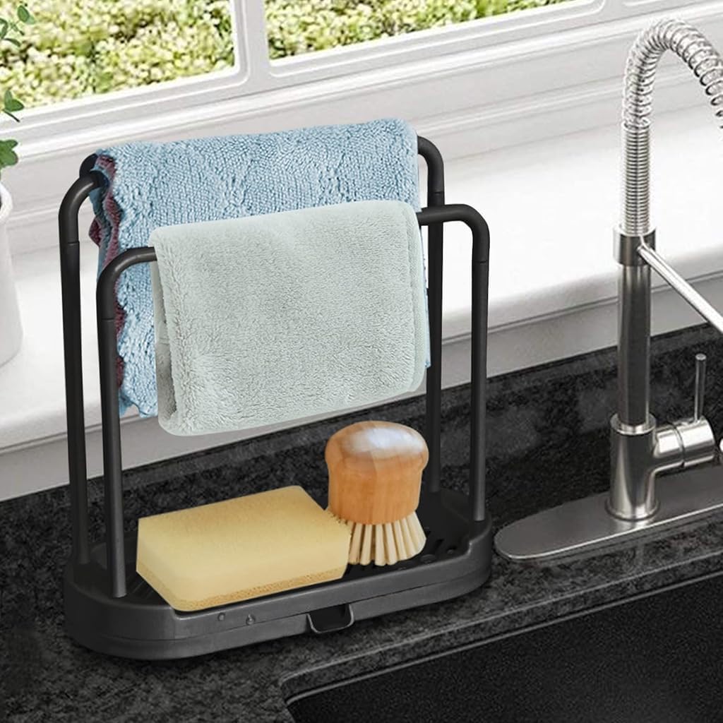 HASTHIP Kitchen Dish Cloth Rack for Countertop Use with Dual Row Drying Design 2PCS