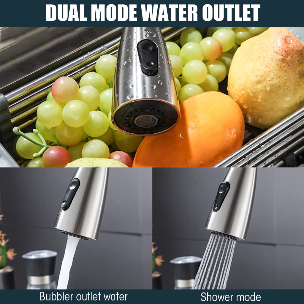 HASTHIP® Kitchen Faucet with Pull Down Sprayer Brushed Nickel, 304 Stainless Steel Kitchen Sink Faucet, High Arc Single Handle, 360° Rotatable, Two Water Outlet Modes, Matte Finish, Swan Neck Spout