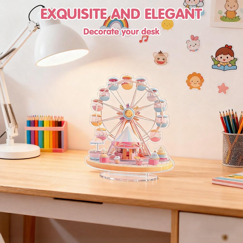 HASTHIP Acrylic Desktop Ornament for Home Decor with Pink and White Ferris Wheel Design | Valentine Gift Display