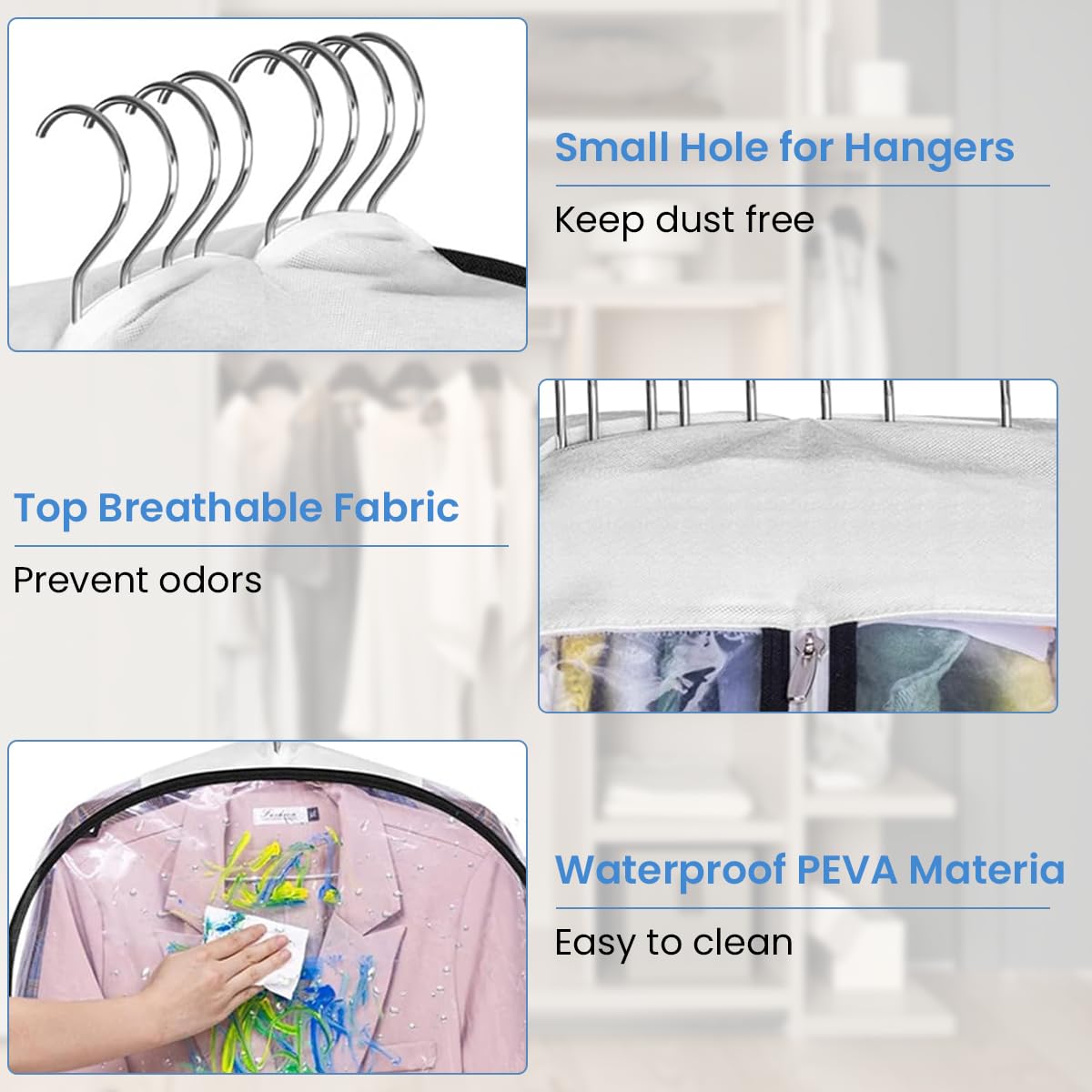 HASTHIP Clear Garment Bags for Hanging Clothes with 22×40 in Capacity and Vinyl Material | Closet and Travel Storage