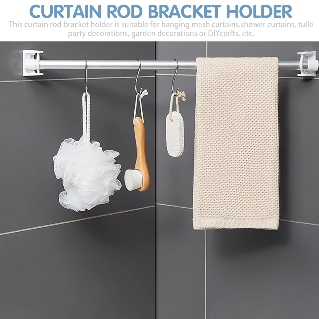 HASTHIP® 6Pcs Round Hook Rotating Curtain Rod Bracket, Wall Mounted Rod Holder for Towel Bar Wardrobe Rod, Self Adhesive Rod Hanger for Shower Curtain Rod, Tier Curtains Rod, Tier Drape Rod