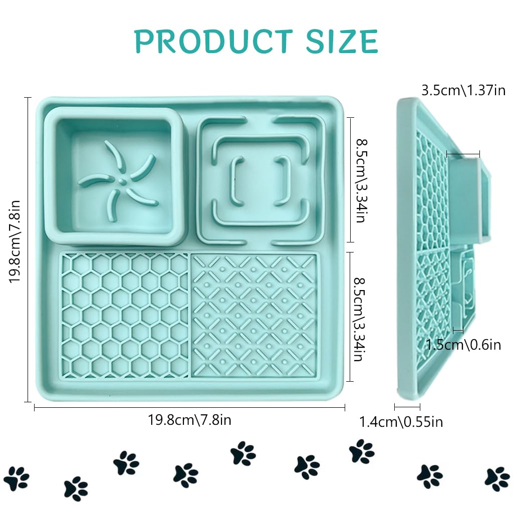 Qpets® Lick Pad for Dog Cat, 7.8'' Food-Grade Silicone Dog Slow Feeding Mat for Wet/Dry Food, 4 Patterns Lick Pad Mats with Suction Cups During Eating, Bathing, Training, Grooming (19.8*19.8*1.4CM)