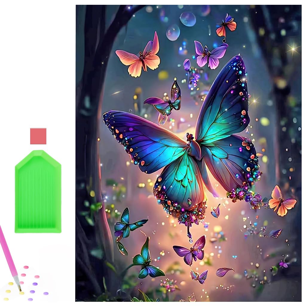 ZIBUYU 5D Diamond Painting Kit for Adults with Full Drill Butterfly Design 30x40cm Canvas | Round Sparkling Diamonds for Relaxing DIY Wall Art