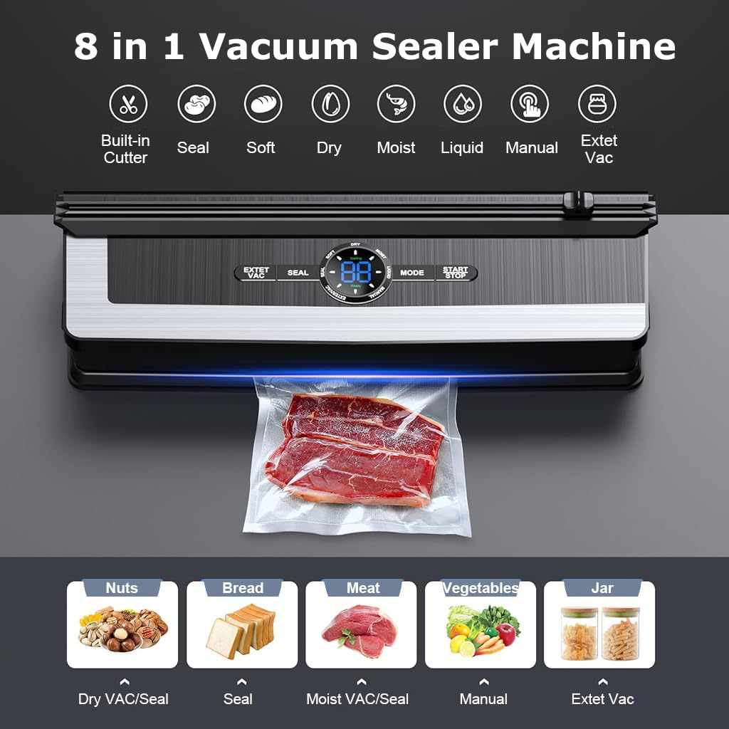 HASTHIP® Vacuum Sealer Machine - 7 in 1 Food Vacuum Sealer Machine with Build-in Cutter, Automatic Air Sealing System LED Indicator for Food Storage Dry and Moist Food Modes