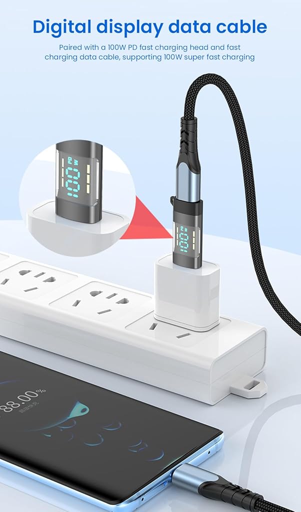 Verilux® USB C Adapter 1Pack, 100W USB C Adapter Supports 480Mbps Data Transfer & PD Fast Charging Fashion Digital Display USB C Adapter for Thunderboard 4/3 MacBook Pro/Air and More Type C