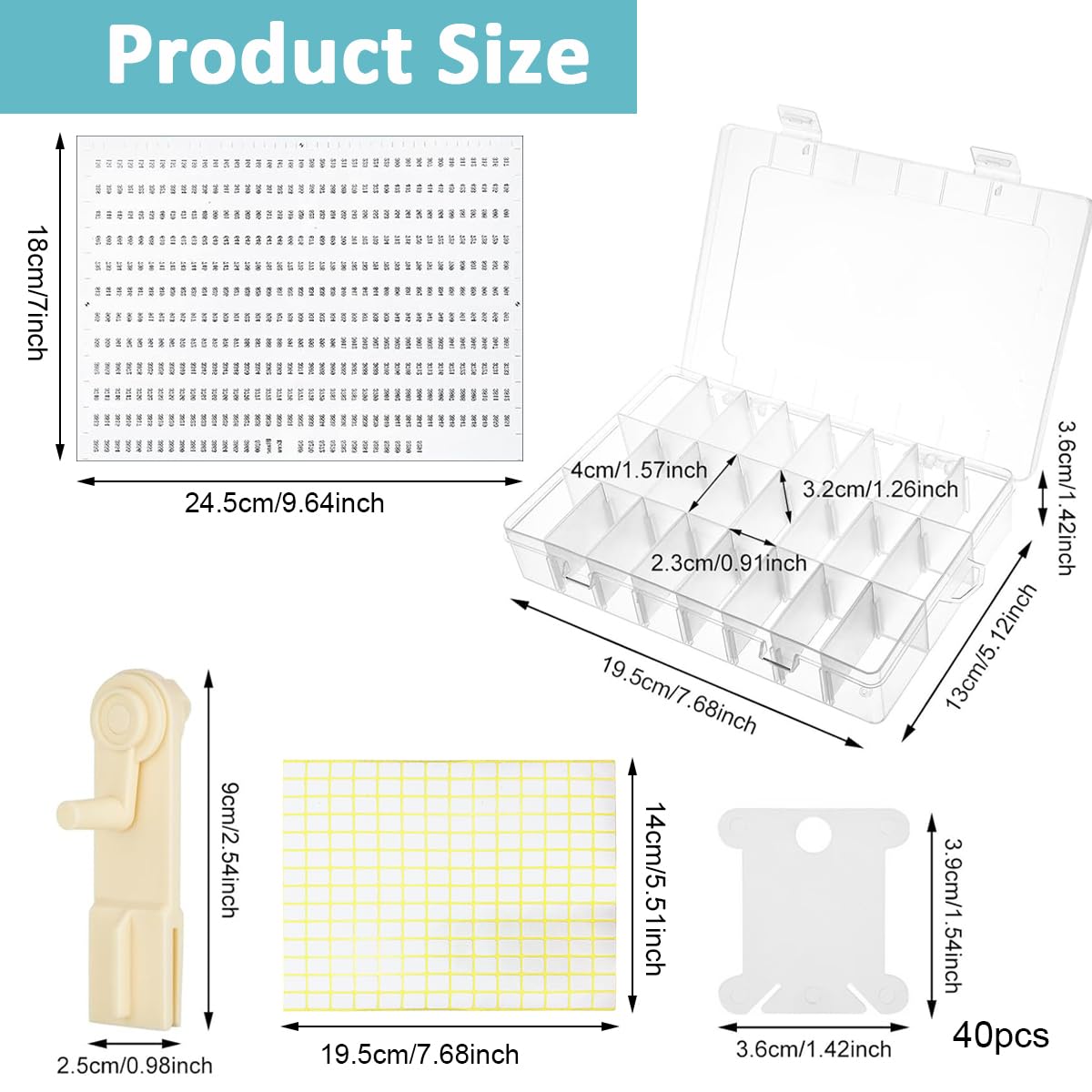 HASTHIP Embroidery Floss Organizer Kit for Cross Stitch with 24 Compartments and 40 Bobbins | Includes Floss Winder and Color Number Stickers