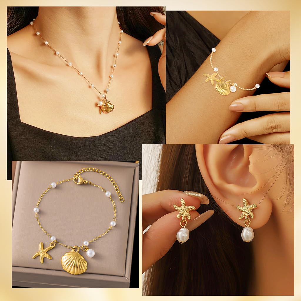 SANNIDHI Necklace Set for Women featuring Starfish Shell and Pearl Charms | Adjustable Jewelry Gift Set