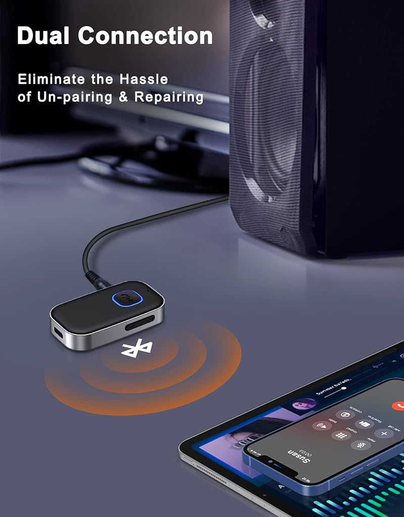 Verilux® Bluetooth 5.0 Receiver for Car,Upgraded Noise Reduction 3.5mm Jack Aux Bluetooth Connector, Hands-Free Microphone, Music Receiver for Car, Home Stereo,Headphones,Speakers,16hs Long Duration