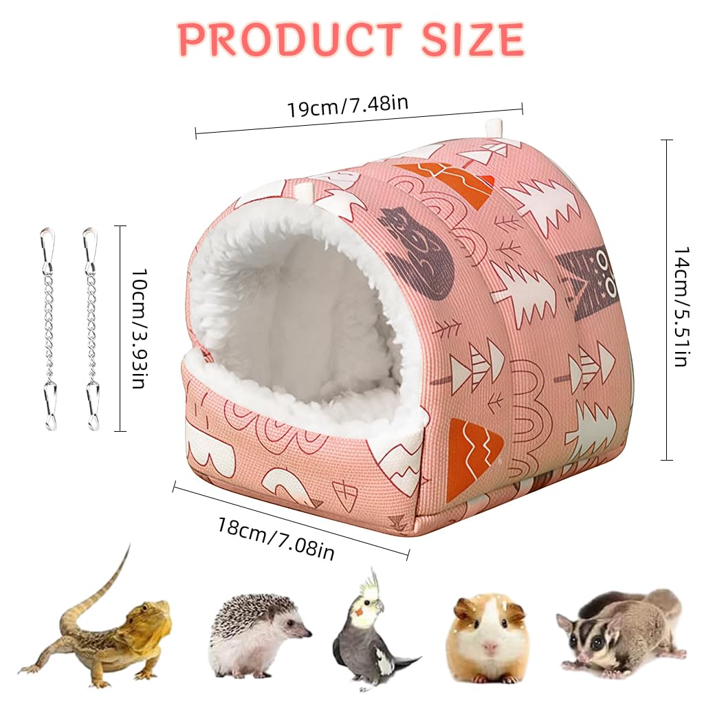 Qpets Small Pet Winter Plush Hiding House for Birds and Hamsters 19x18cm with 2 Metal Chains