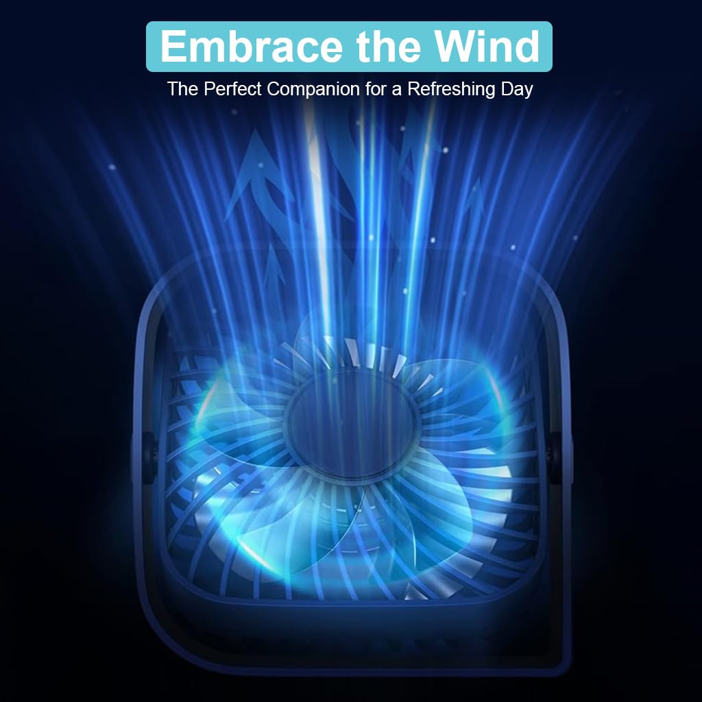 HASTHIP USB Fan for Home and Office with 4.8 in Size and 360° Rotating Head | Quiet Blue Mini Desk Fan