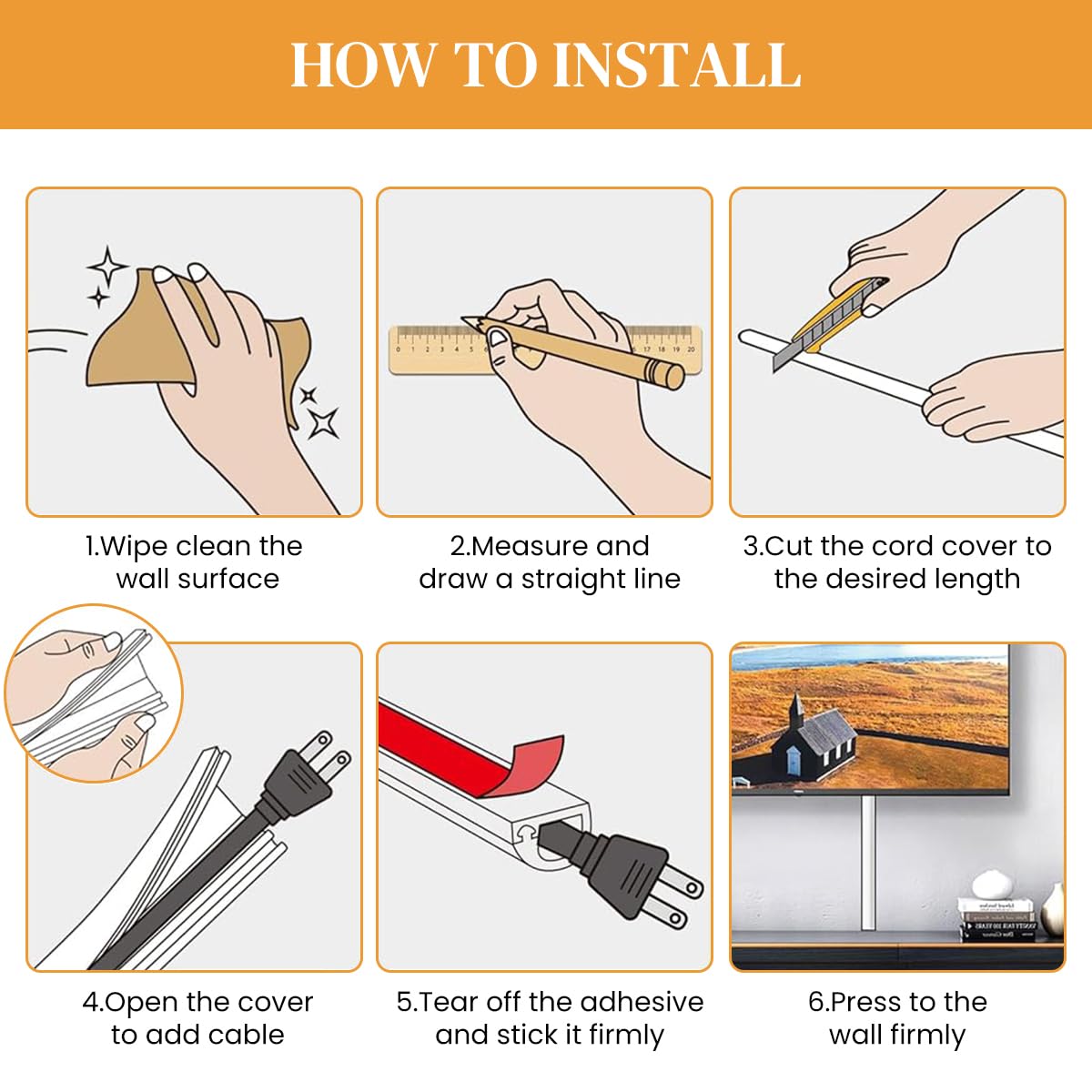 Serplex PVC Cord Cover 6.6ft for Home and Office Cable Management with Side Open Design