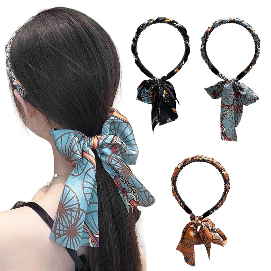 PALAY® 3Pcs Floral Headbands for Girls Chic 2 in 1 Ribbon Head Bands for Hair Braiding Countryside Style Floral Ribbon Hair Braiding Headband Chic Girls Headband Fashion Hair Accessories